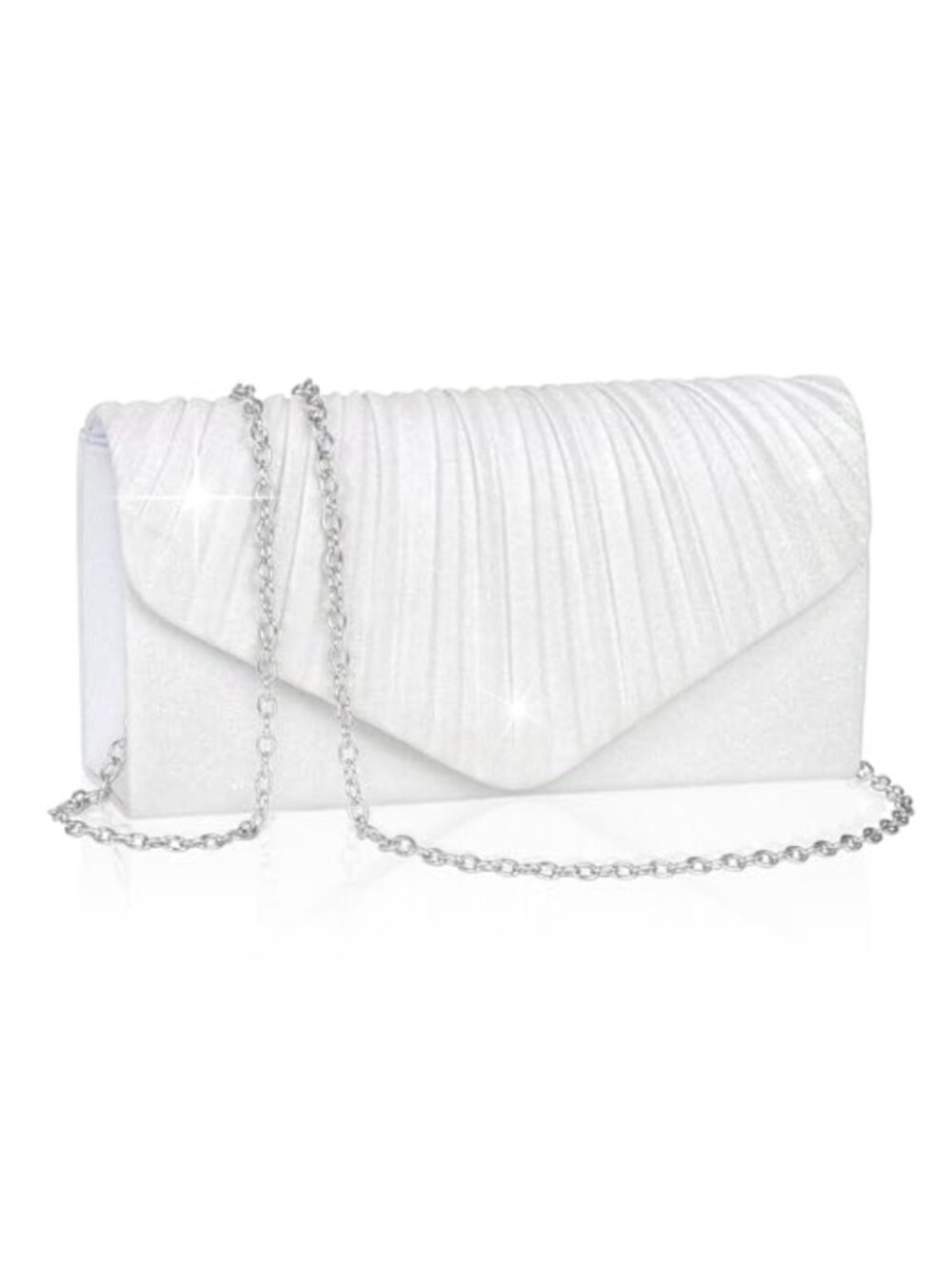 Pleated Sequin Envelope Clutch with Chain Strap for Evening